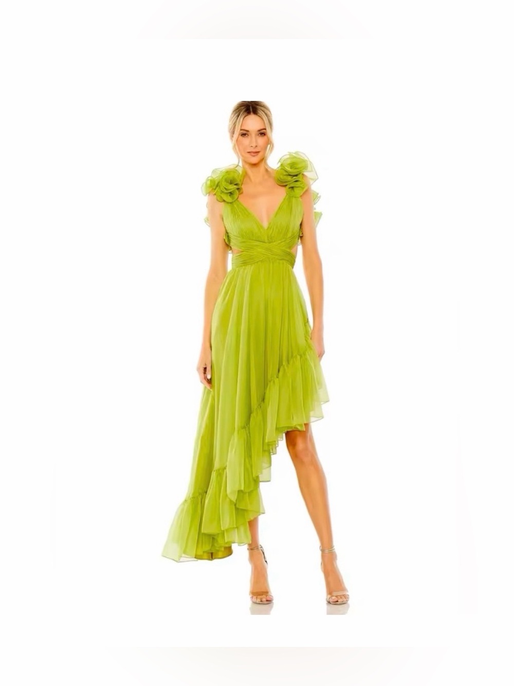 MAC DUGGAL Ruffle Tiered Cut-Out Chiffon High Low Gown size S